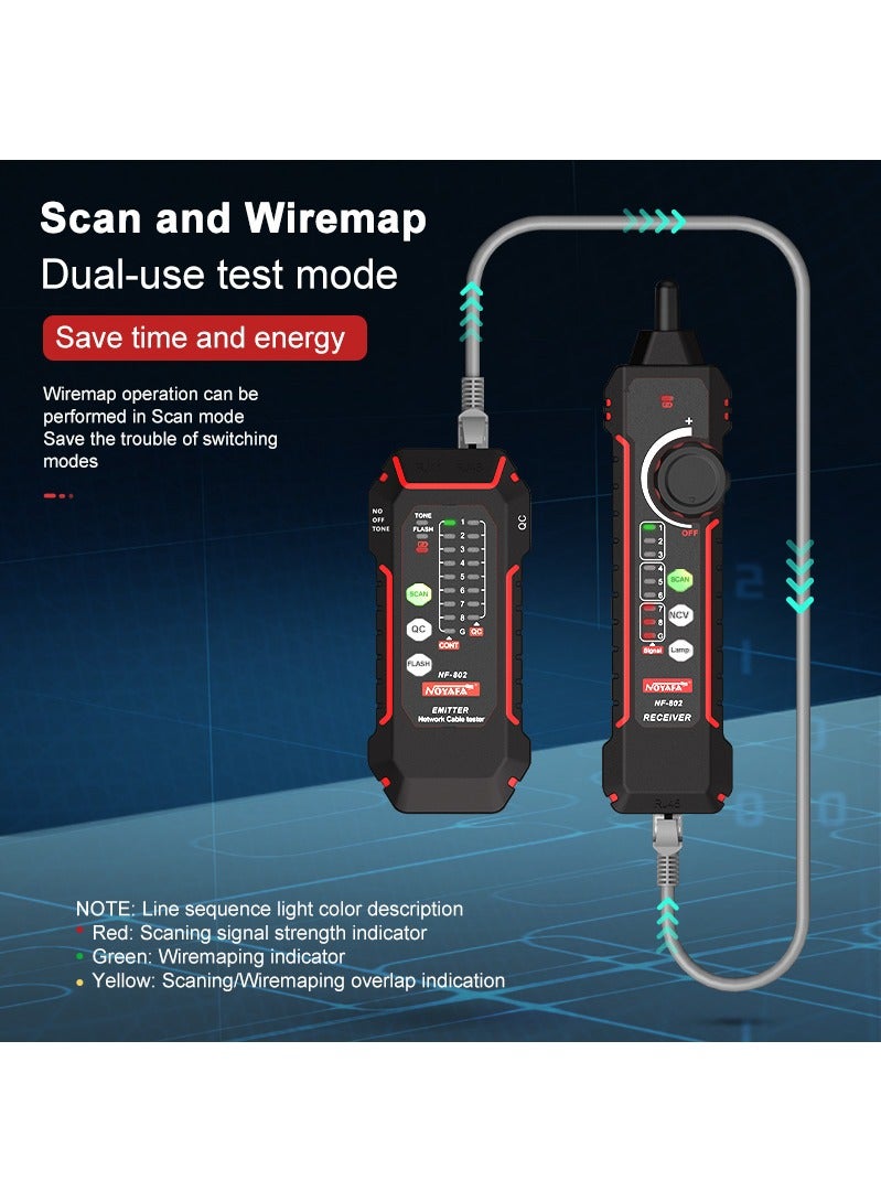 NOYAFA NF-802 Rechargeable Network Cable Tester, RJ45 RJ11 Cat5 Cat6 LAN Ethernet Telephone Line Wire Tracker, Poe Test, Cable Tracker, Fiber Optic Tester, Anti-Interference Line Finder, Repair Networ Tool - Image 2
